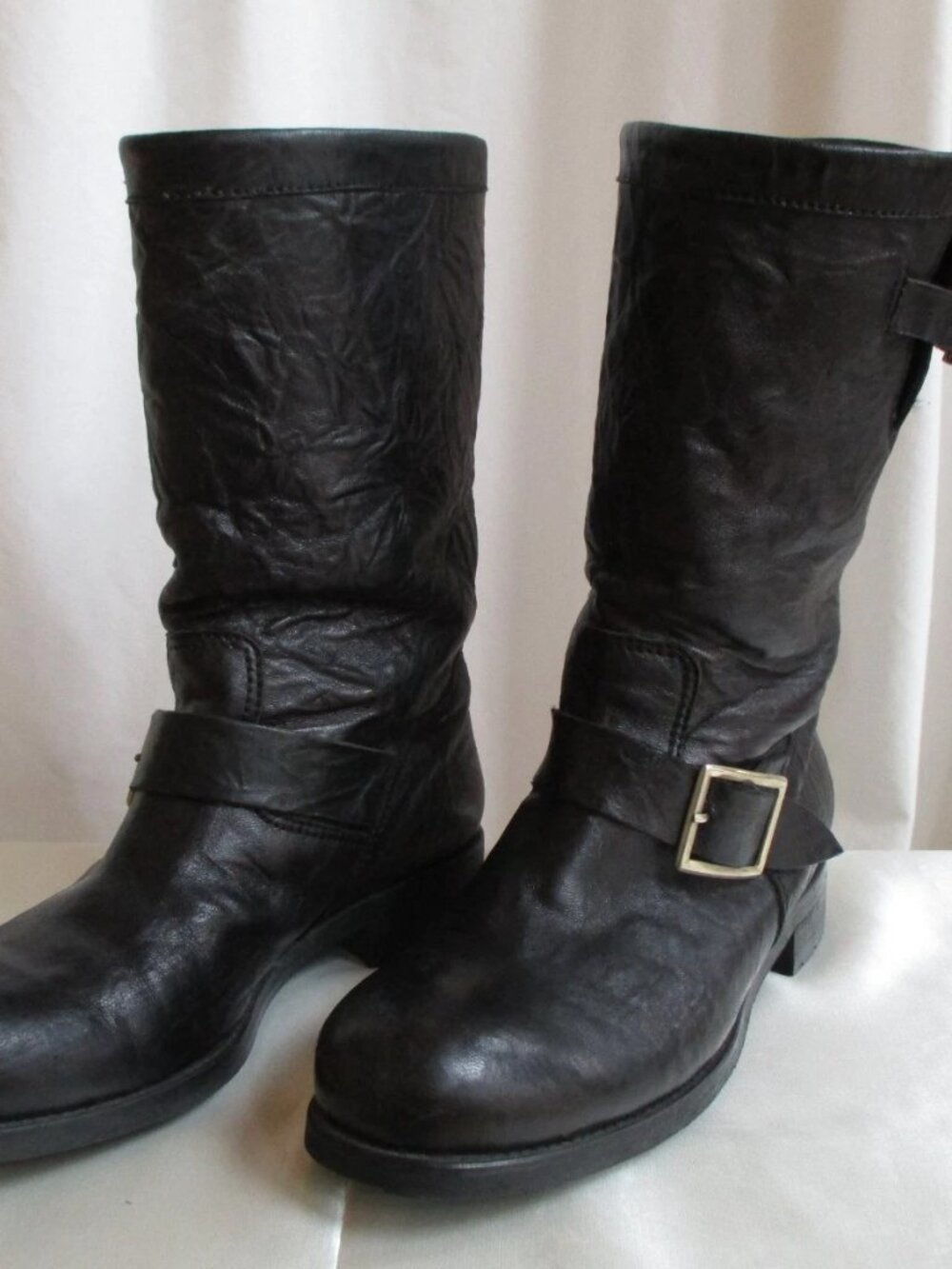 Jimmy Choo Size 39/9 Biker Boot Mid Black Leather Textured